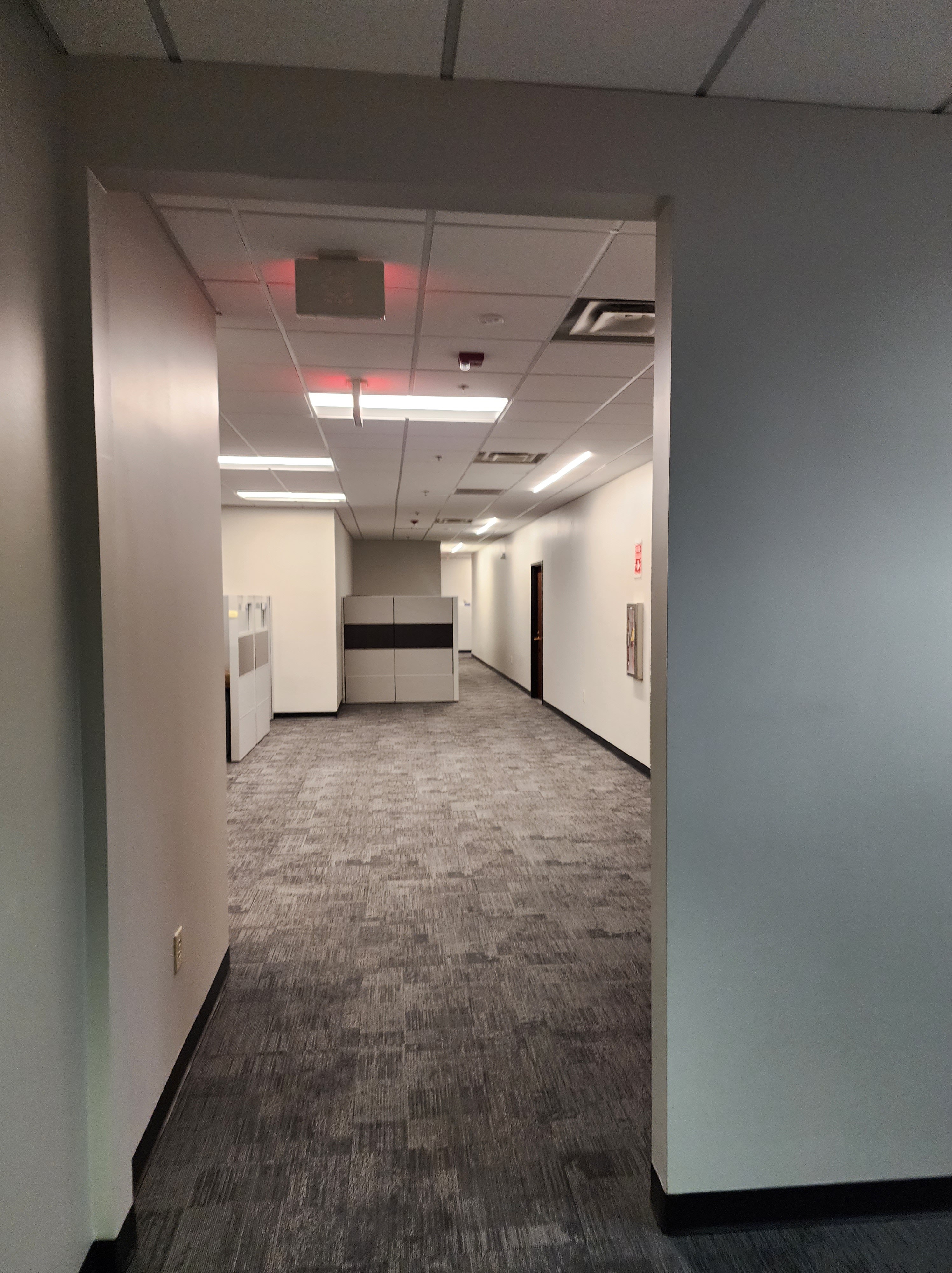 Large office spaces upgraded with lighting, acoustical ceiling upgrades, flooring with new commercial carpet. Wall finishing with new paint.